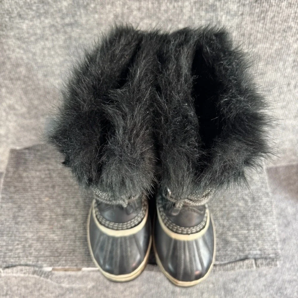 Sorel Joan of Arctic Black Waterproof Winter Snow Boots Faux Fur Trim 2
